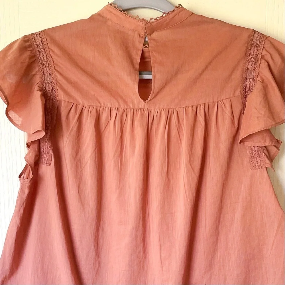 Reformation Dahlia Top Flutter Sleeve Lace Detail Praline XS EUC - Picture 4 of 7